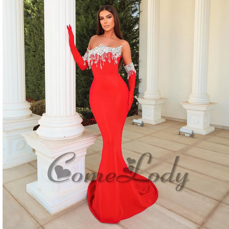 

Comelody Ball Gowns Luxury Dresses Women 2024 Saudi Arabric Asymmetric Strapless Long Shoulder Crystals Tassel Drop Shipping