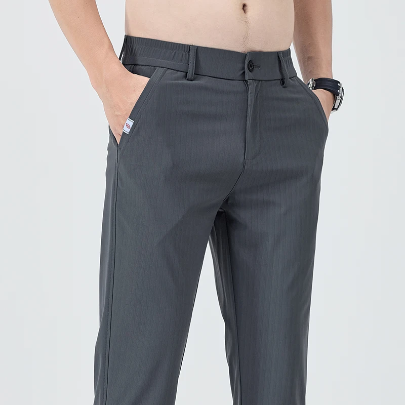 

Spring Summer Thin Casual Pants for Men Elastic Slim Straight Business Classic Trousers Ice Silk Quickly Dry Jogging Sweatpants
