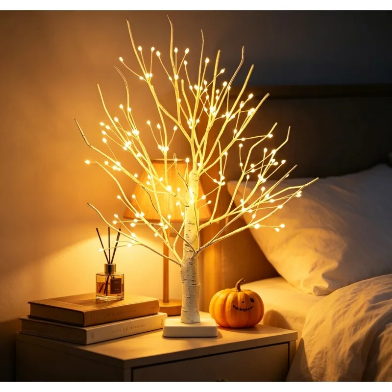 Warm White LED Birch Tree Lamp, Decorative Twig Branch Night Light for Bedroom Living Room Christmas Halloween Table Decor