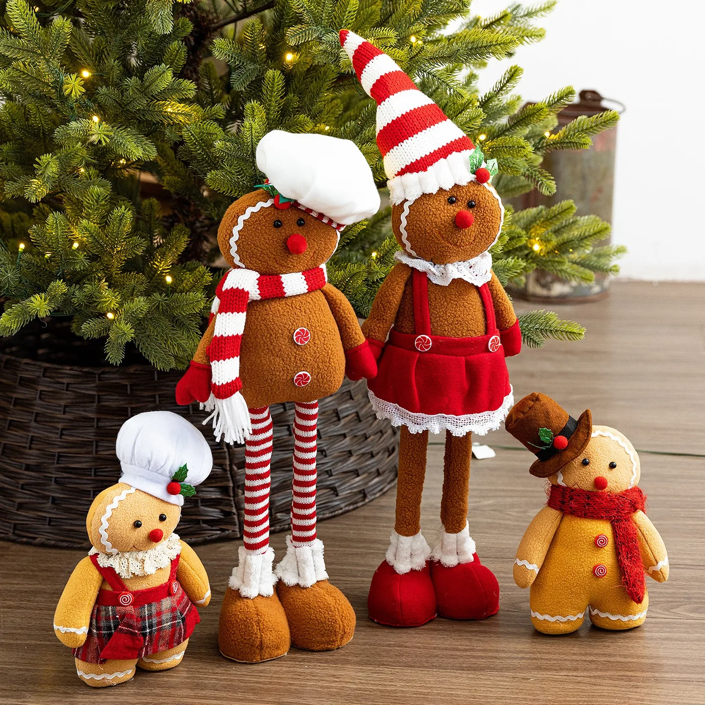 

Christmas Stretch Gingerbread Man Doll Adorable Chef Hat Gingerbread Man Standing Figurines DIY Christmas Decoration Couple Gift