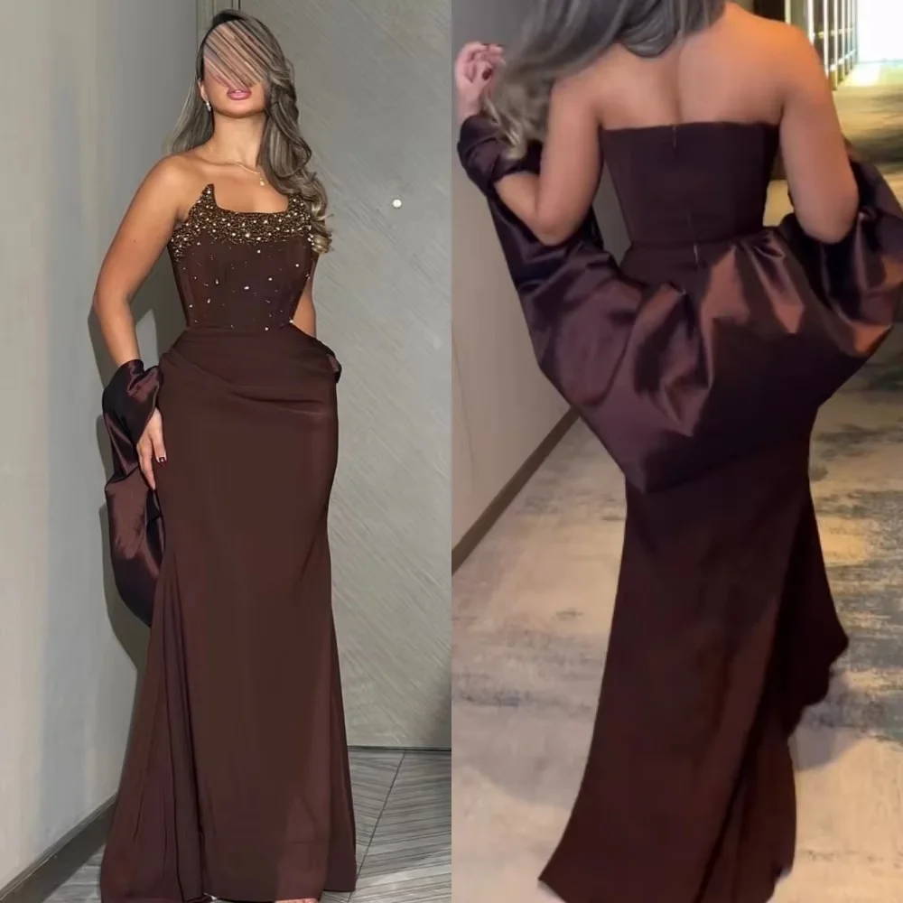 

Customized Exquisite Beading Women Prom Dress Sleeveless Charming Mermaid Scoop Neck Party Dress Ruffles Women Evening Gown