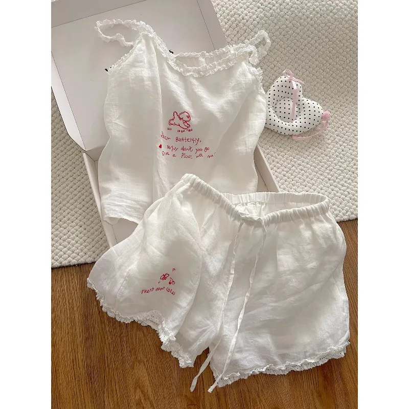 With Chest Pad Pajamas Women's Summer Sweet Pure Wind Suspender Shorts Internet Celebrity Style Loungewear Can Be Worn Outside