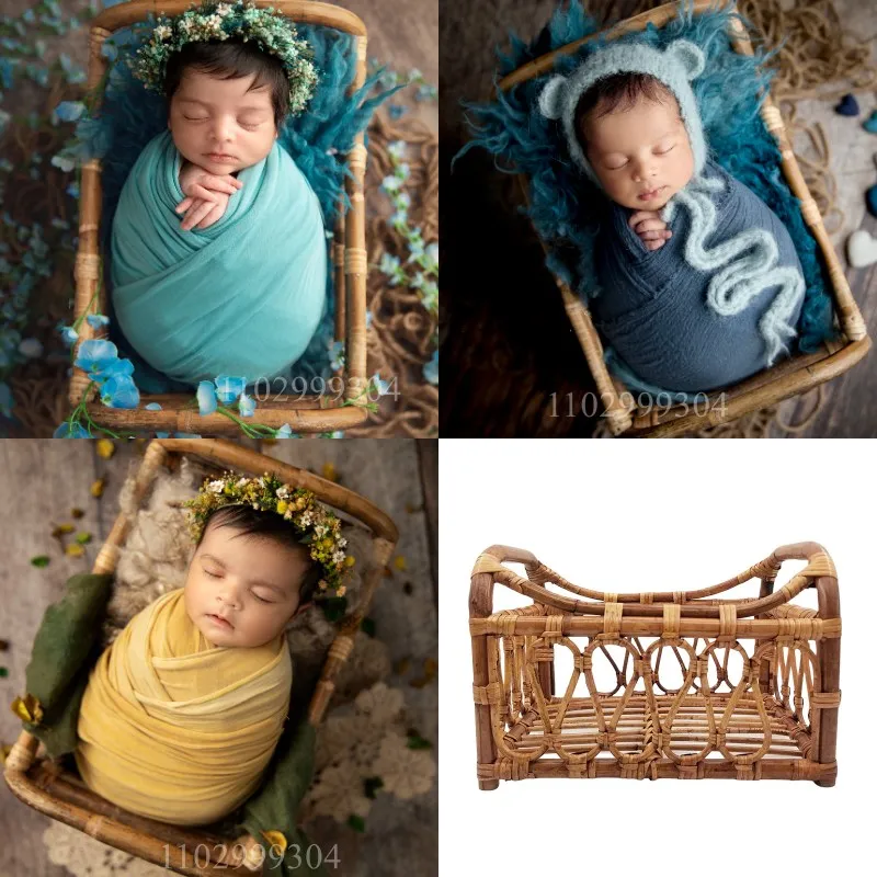 

Newborn Photography Props Infant Woven Rattan Basket Vintage Baby Photo Shoot Furniture Posing Chair Photo Bebe Accessoire Bed