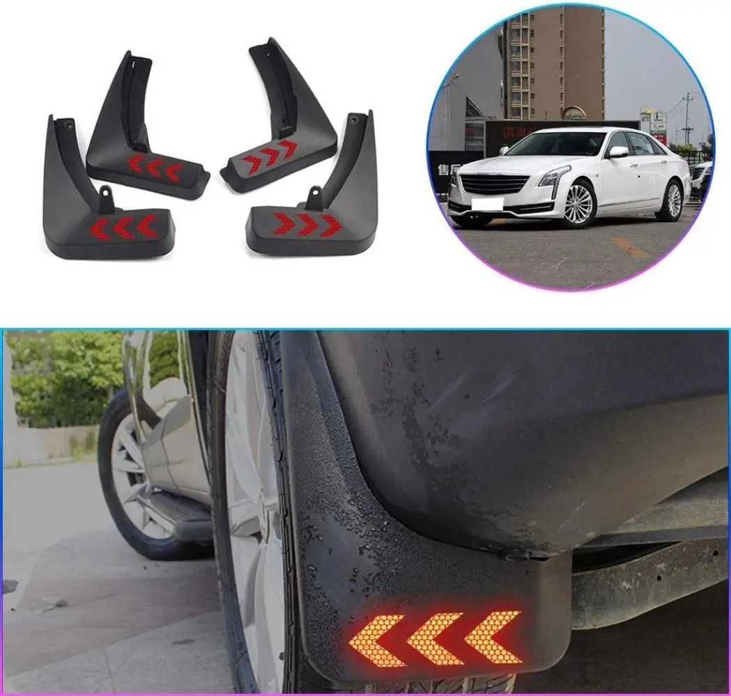 Car Mud Flaps for Cadillac CT6 2016-2017 Splash Guard Front & Rear Flare Fender with Reflective Carbon Fiber Sign 4Pcs