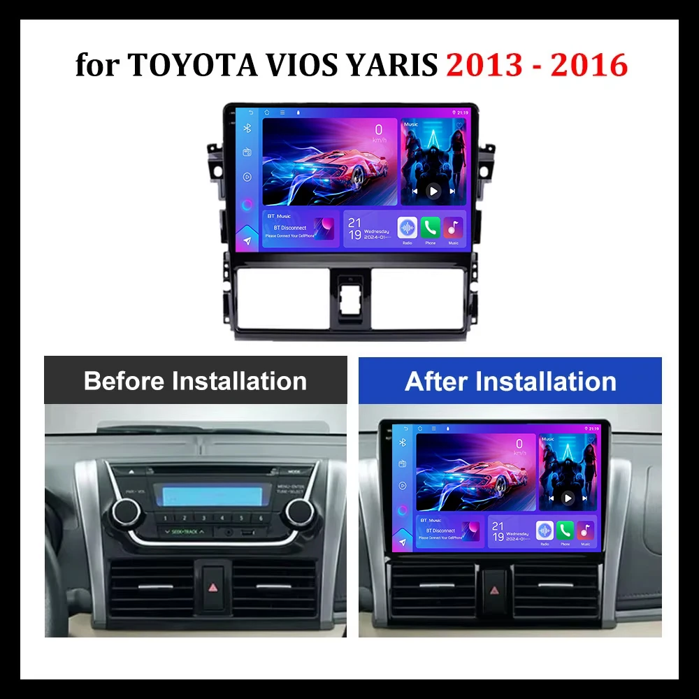Android 16 Car Radio For Toyota Yaris Vios 2014 2015 2016 Stereo Unit Multimedia Player GPS Navigation BT Carplay Android Auto