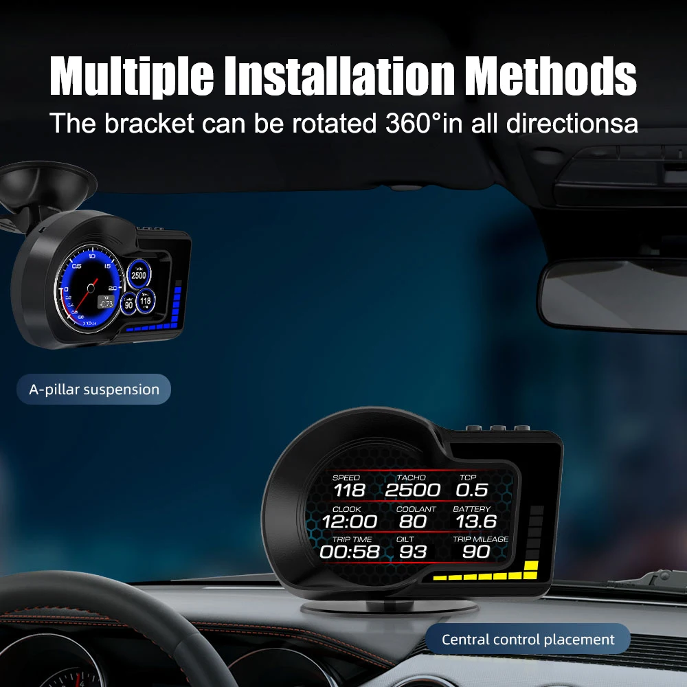 OBD GPS Dual System Accelerated Test Car Head Up Display RPM Gauge F15 Speedometer HUD 6 Alarm Functions Electronic Accessories