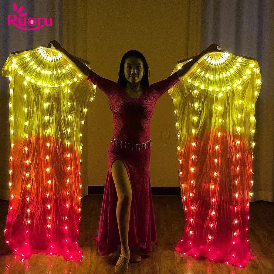 Ruoru Carnival Led Silk Fan Veil Belly dance Fan Veils 100% Silk LED Light Show Belly Dance Stage Performance Dance Costumes