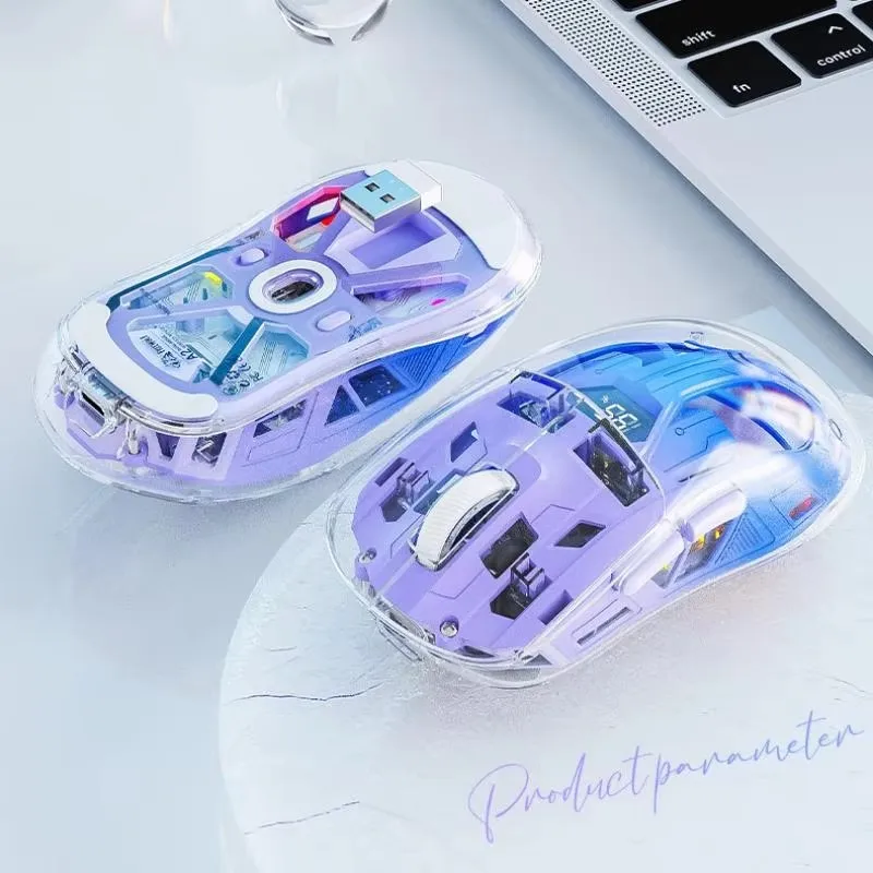 Free Wolf A2 Wireless Bluetooth Dual-mode Mouse RGB Transparent Digital Display 4000dpi Game E-sports Office Computer Mouse