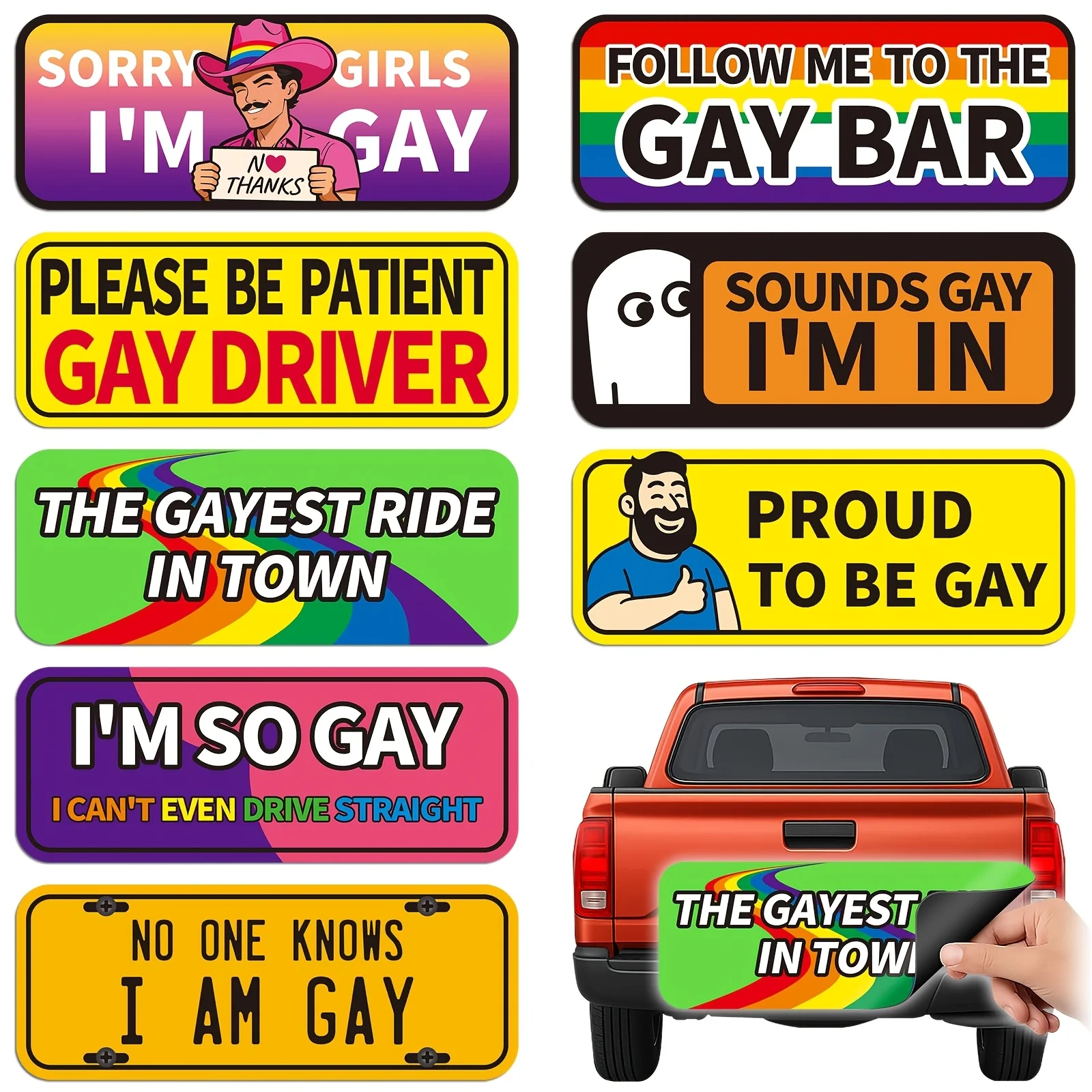 Funny Pride Bumper Magnet Stickers LGBTQ Gay Pride Magnetic Decals for Car Truck Vehicle Prank Joke Auto Stickers Fridge Magnets