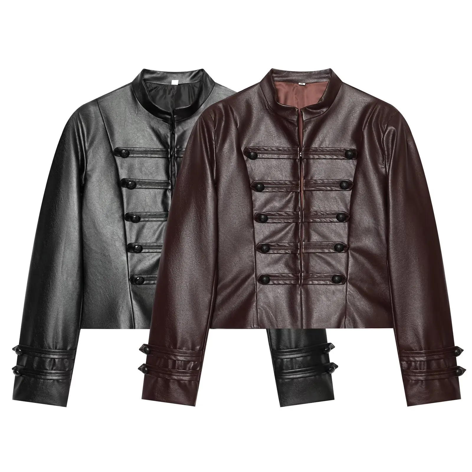 Guobioziy Women's Jacket 2026 Early Autumn New Arrival Fashionable and Versatile Stand Collar Faux Leather Knot Button Coat