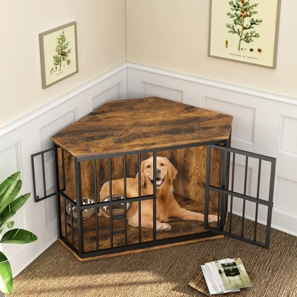 Imagem -05 - Wooden Kennel Corner End Table com Bowl Dog Kennel Pet House 53 Furniture Crate Products Home Garden Freight