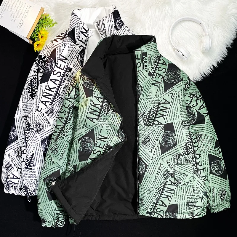 

Двусторонняя утепленная куртка с воротником-стойкой для мужчин, модная, в стиле ретро, осенне-зимняя, свободного кроя, теплая, повседневная верхняя одежда для пар