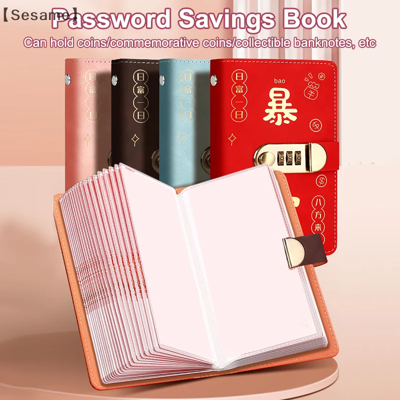 

〔Sesame〕100 Envelopes Money Saving Challeng Binder Savings Money Challenge Notebook Budget Book PU Sheets With Password Lock