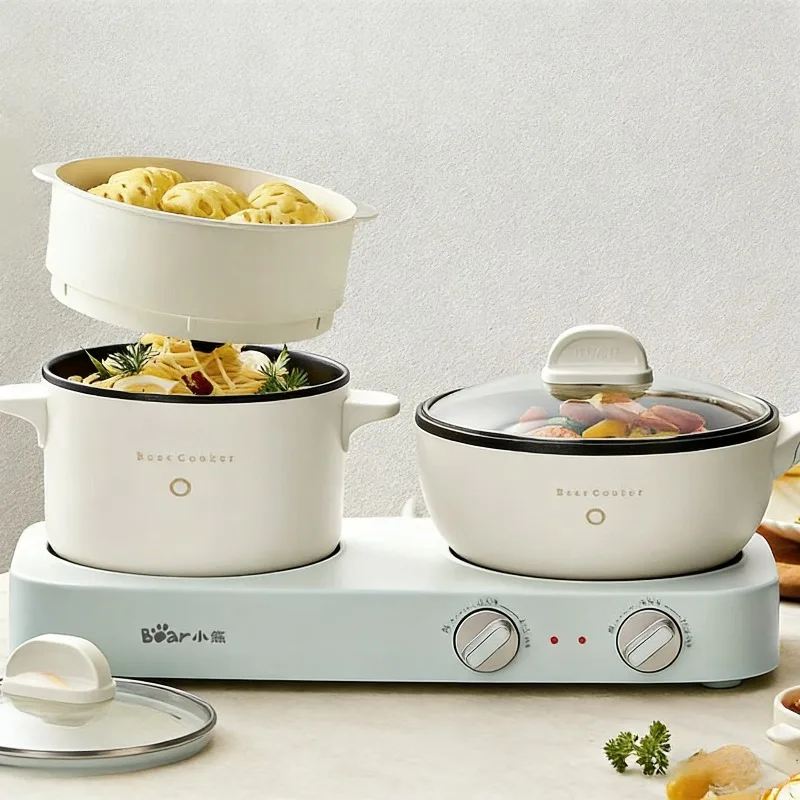 

Электрическая плита Bear Double Stove: многофункциональная электрическая кастрюля-вок, электрическая кастрюля для хот-пота, маленькая электрическая кастрюля для общежития