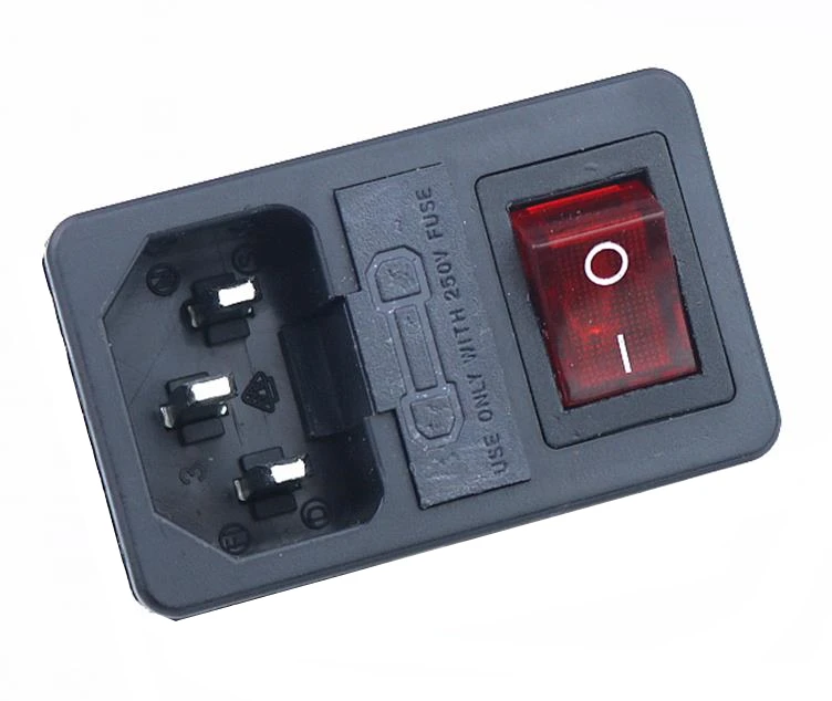 square Red Light Power Rocker Switch Fused IEC 320 C14 Inlet Power Socket Fuse Switch Connector Plug 10A 250V B2C 4