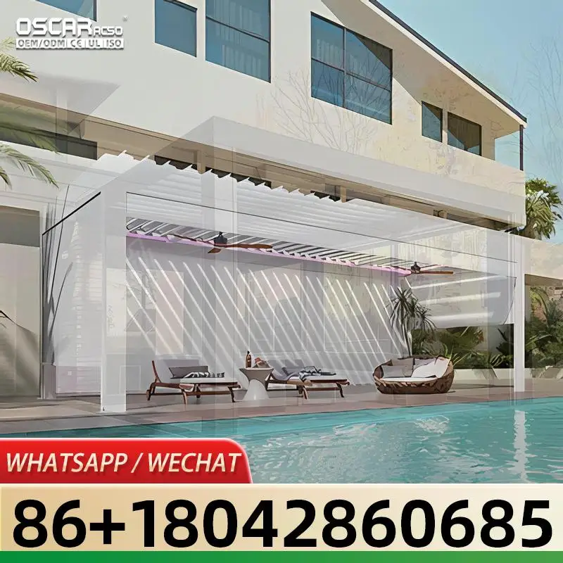 Modern Bioclimatic Motorized Louvered Aluminium Roof Garden Pergola for Multiple Outdoor Scenarios Ideal for US Backyards and Eu
