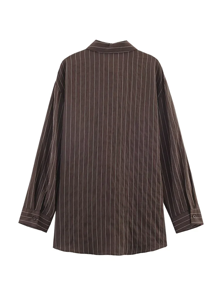 ﻿   TFMLN Vintage chemises à rayures pour femmes ample décontracté boucle décoration Blouse 2026 nouvelle femme col rabattu Chic chemise hauts