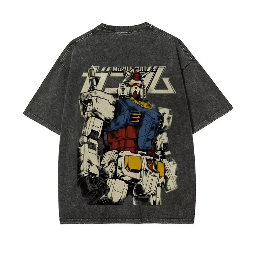 2026 Gundam Anime Bedrucktes T-Shirt für Herren und Damen, gewaschenes T-Shirt, hochwertiges Vintage-Baumwoll-T-Shirt, Harajuku Y2K Oberteile
