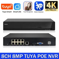 Tuya Smart 8CH 4K 8MP H.265 CCTV Video Surveillance POE NVR Face Motion Detect Recorder Network Video Recorder For IP Camera P2P