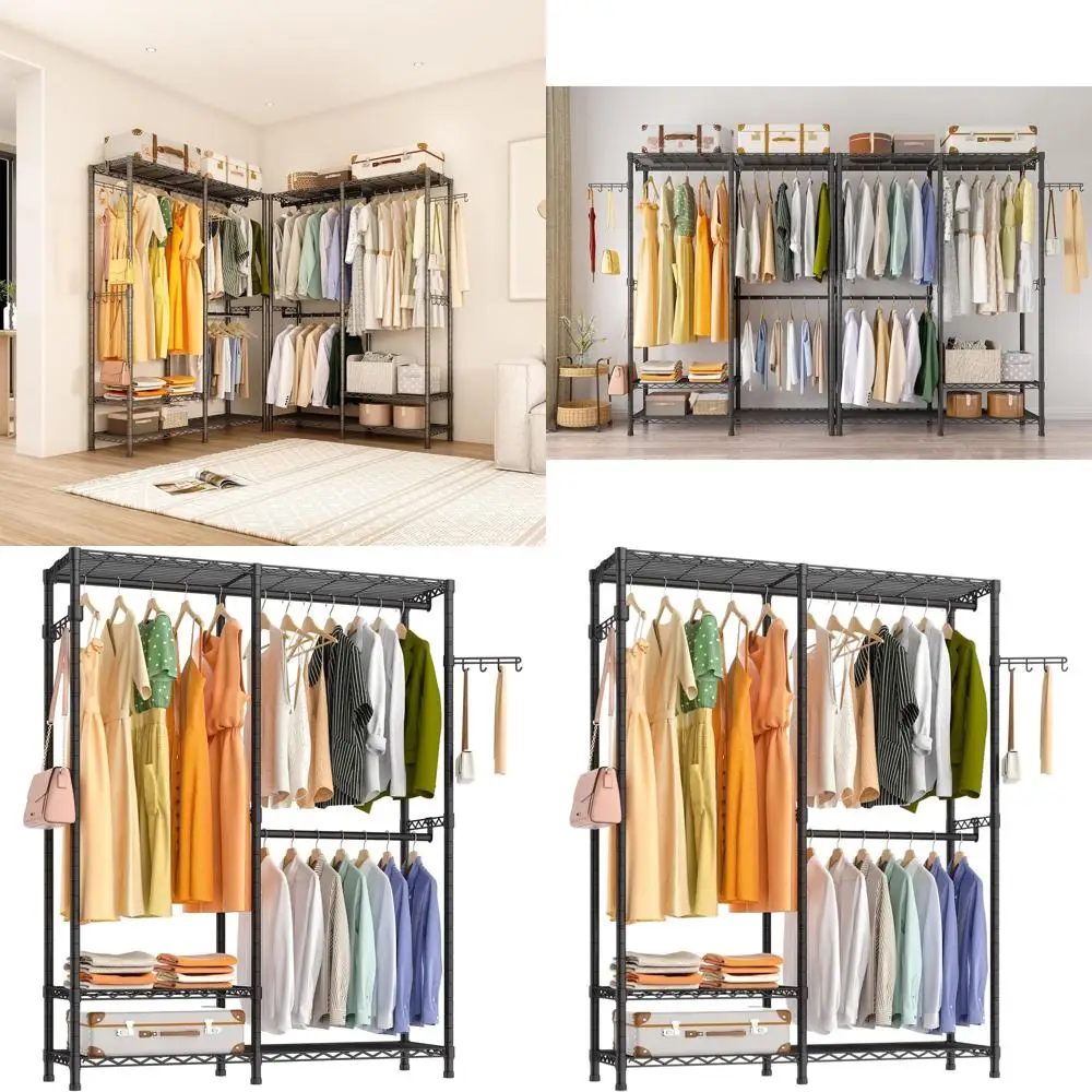 

Прочная металлическая 4-х уровневая вешалка для одежды, регулируемые полки, 44,9 л x 16,5 В x 76,8 В, вмещает 800 фунтов, черный