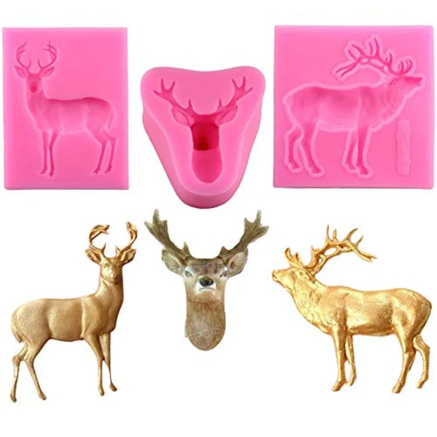 

Set of 3 Christmas Deer Elk 3D Stag Head Silicone Fondant Chocolate Gum Paste Mold Cake Cupcake Decorating Tools Resin Polymer