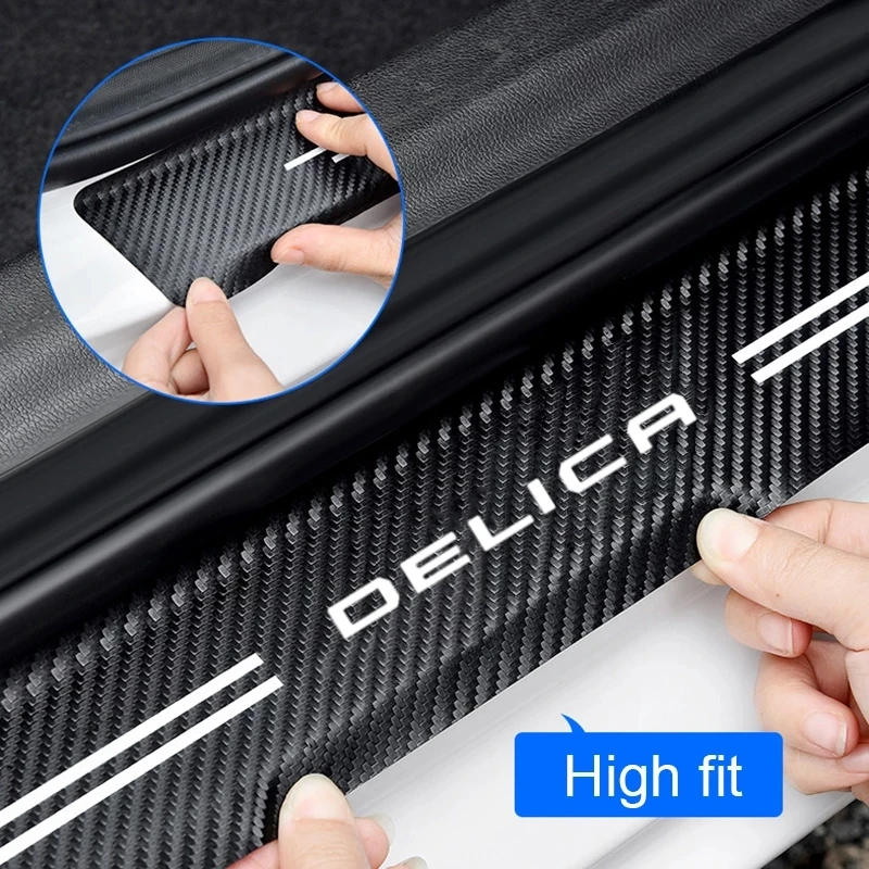 Carbon Fiber Car Sticker Auto Door Threshold Anti Scratch Tape Protective Strip For Mitsubishi Delica D5 L400 Accessories