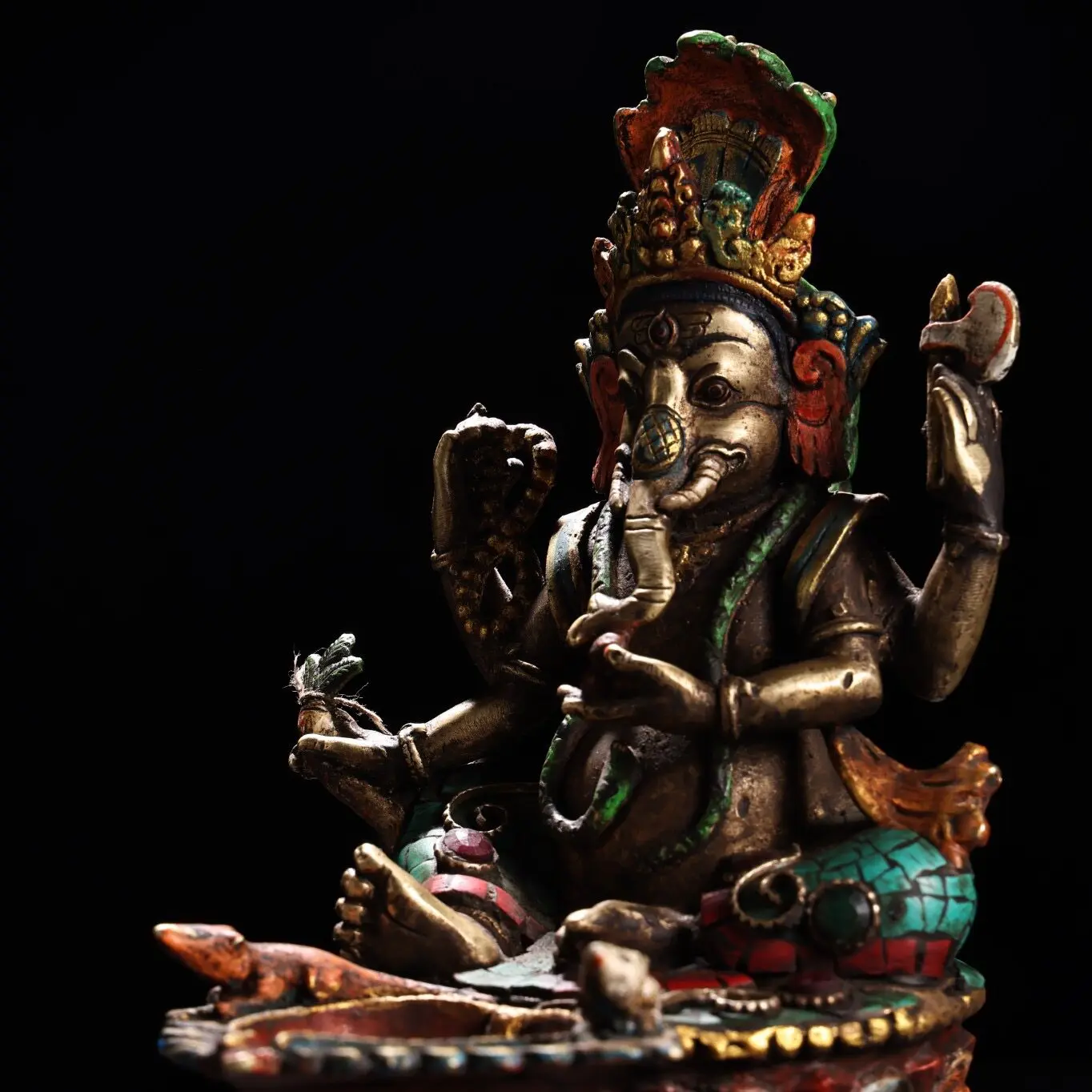 Nepal Handmade Antique Painted Lacquer Ganesha Butter Lamp Candle Holder Living Room Home Decor