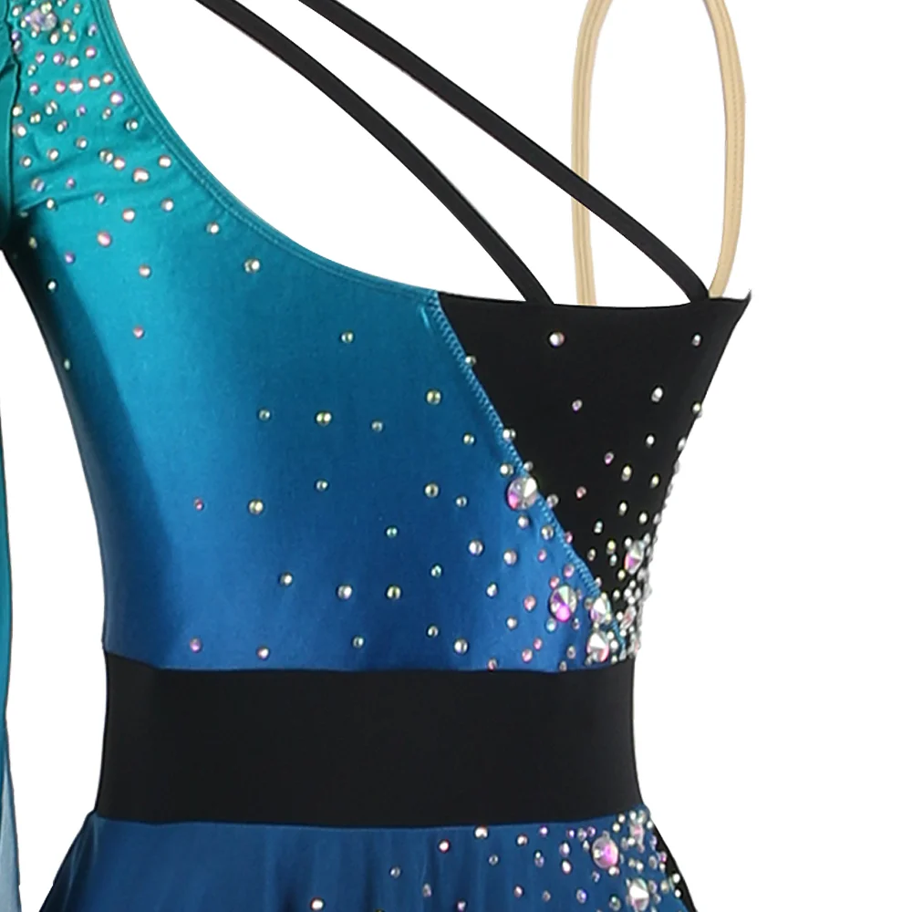 Zagitova Ijs Kunstschaatsen Rok Gradiënt Groene Lange Mouw Mesh Rok Meisje Competitie Prestaties