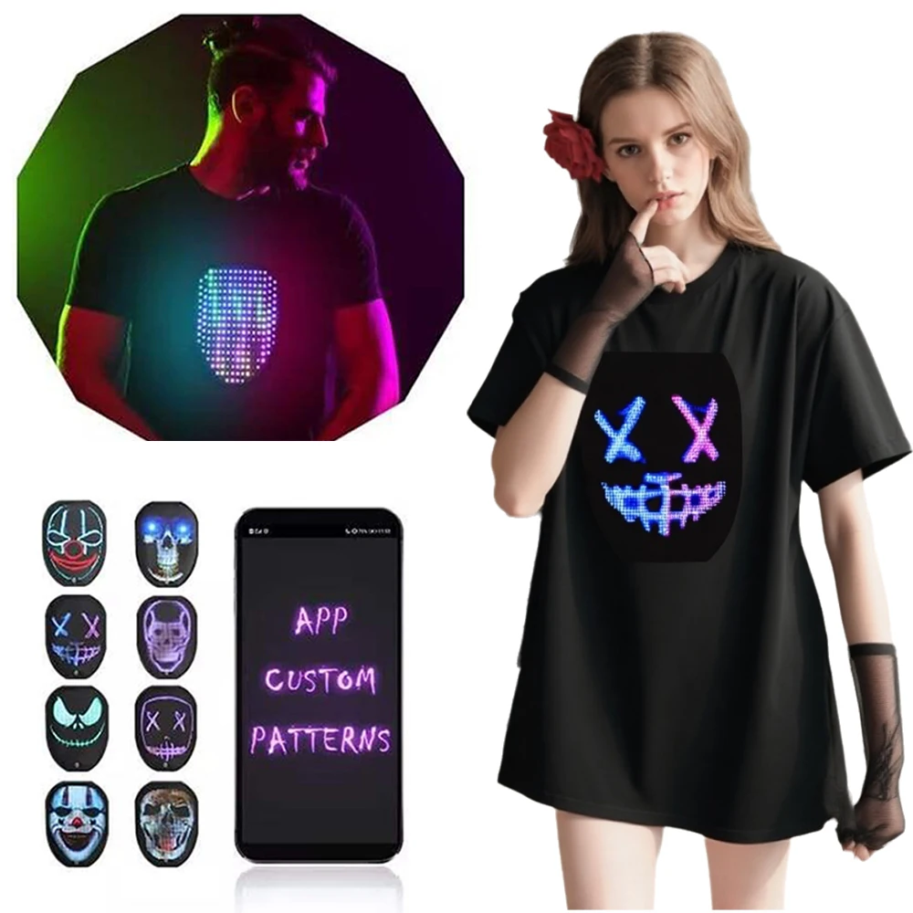 تي شيرت مع شاشة LED للتحكم في التطبيقات، تي شيرت مضيئة قابل للبرمجة للرجال والنساء #1
