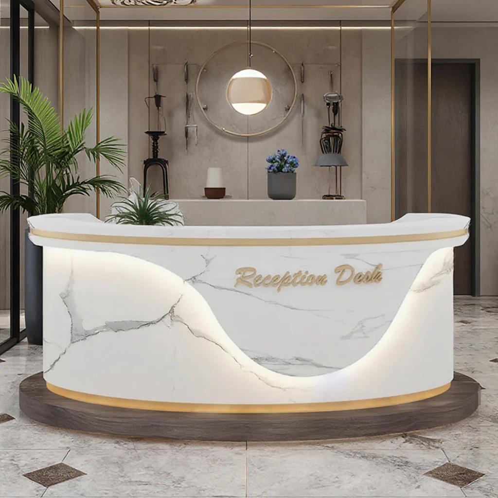 

Luxurious Modern Reception Desk Beauty Front Desk Reception Counter with LED Light Beauty Salon Furniture Reception Desk