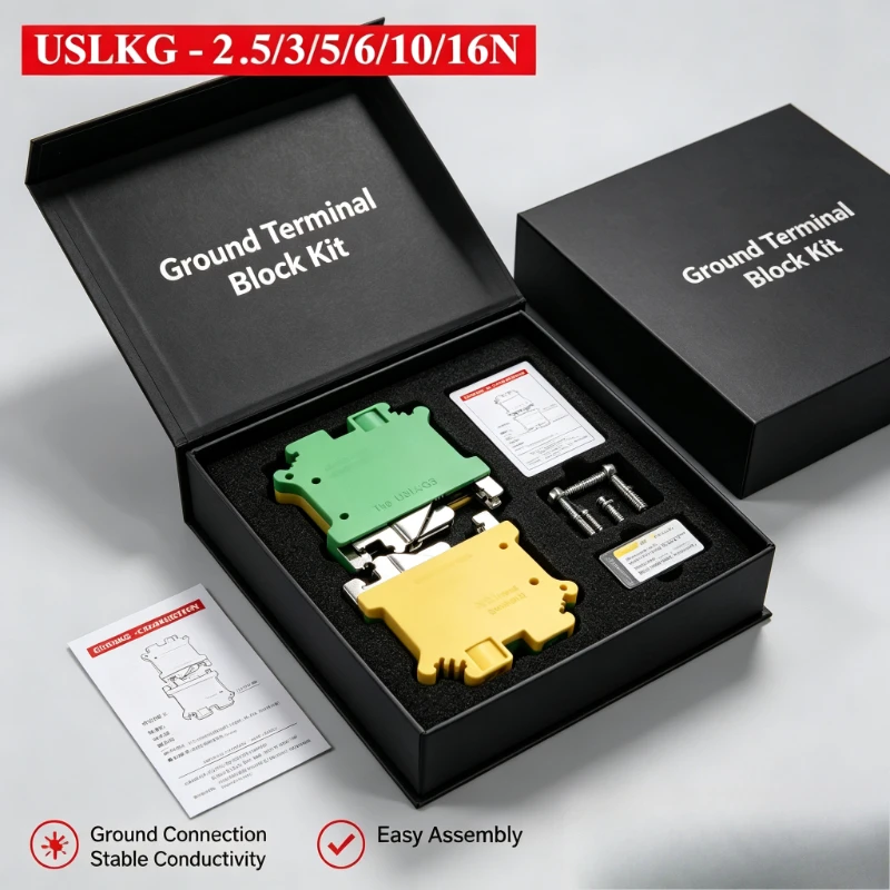10Pcs USLKG-2.5/3/5/6/10N Din Rail Terminal Block 34A-101A Two-color Earth Wire Connector Copper Conductor Wiring Terminal Block