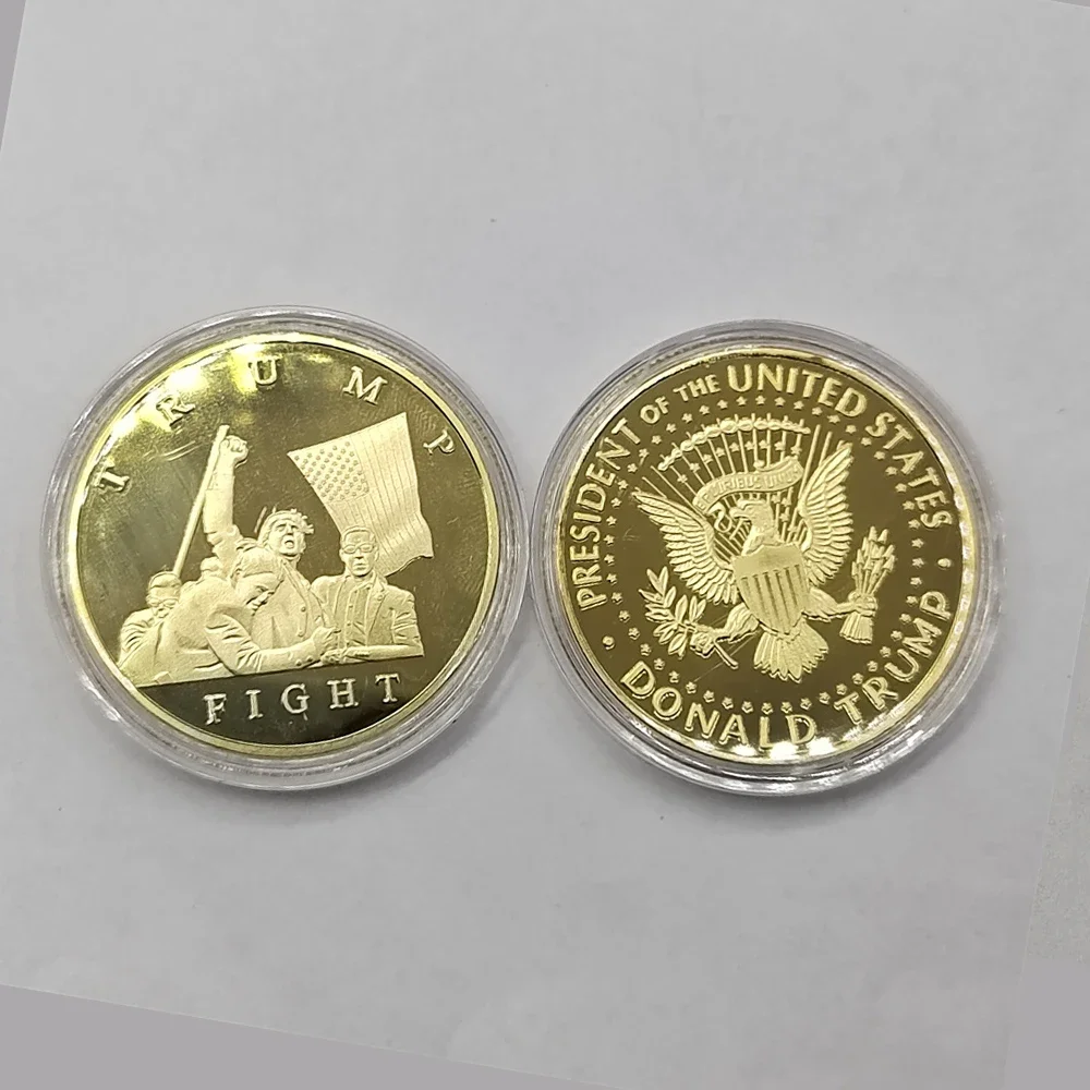 45th President Trump Commemorative Coin  Gold Plated eagle fight Coin Assassination Failure Coin with Case 40mm