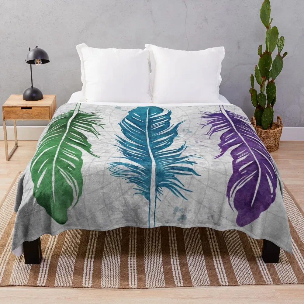 

Watercolor Feathers Throw Blanket Sofas Hairys christmas gifts Blankets