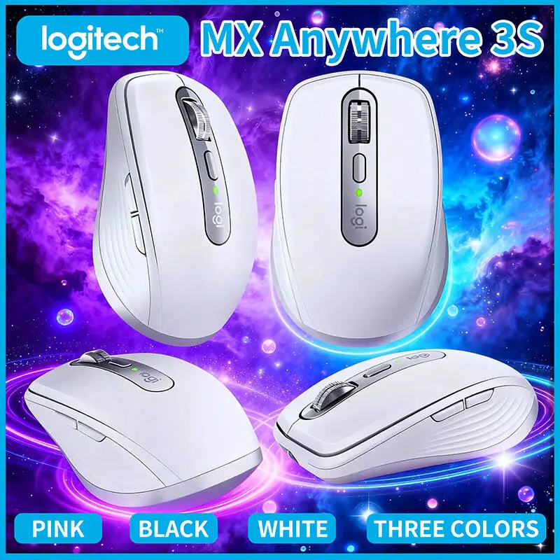 Logitech MX Anywhere 3S Travel Mouse - 8000 DPI, MagSpeed Scroll, Silent Click, 3-Device Connect for Trip Work