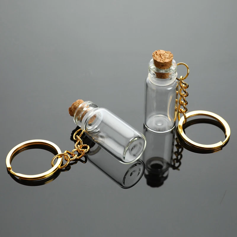 5PCS 2ml Transparent Mini Glass Bottle Vial Tube Potion Perfume Cork Jars Wish Pendant Keychain Charm