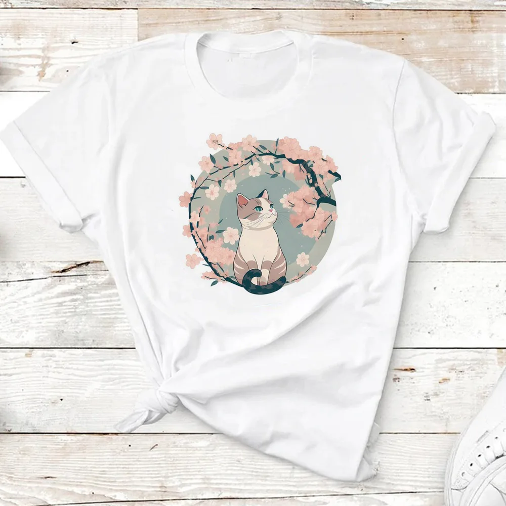 

Cute Cat t-shirts women Japanese harajuku streetwear Tee girl funny clothes