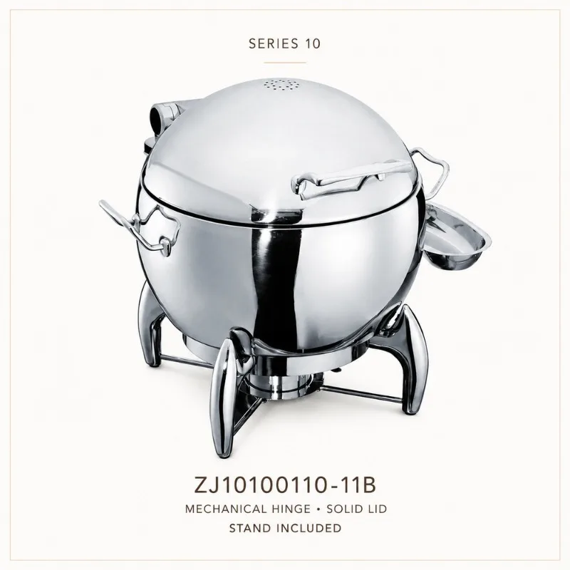 Round Induction Mechanical Hinge Commercial Foodservice Equipment Stainless Steel Buffet Food Warmer Soup Chafing Dish