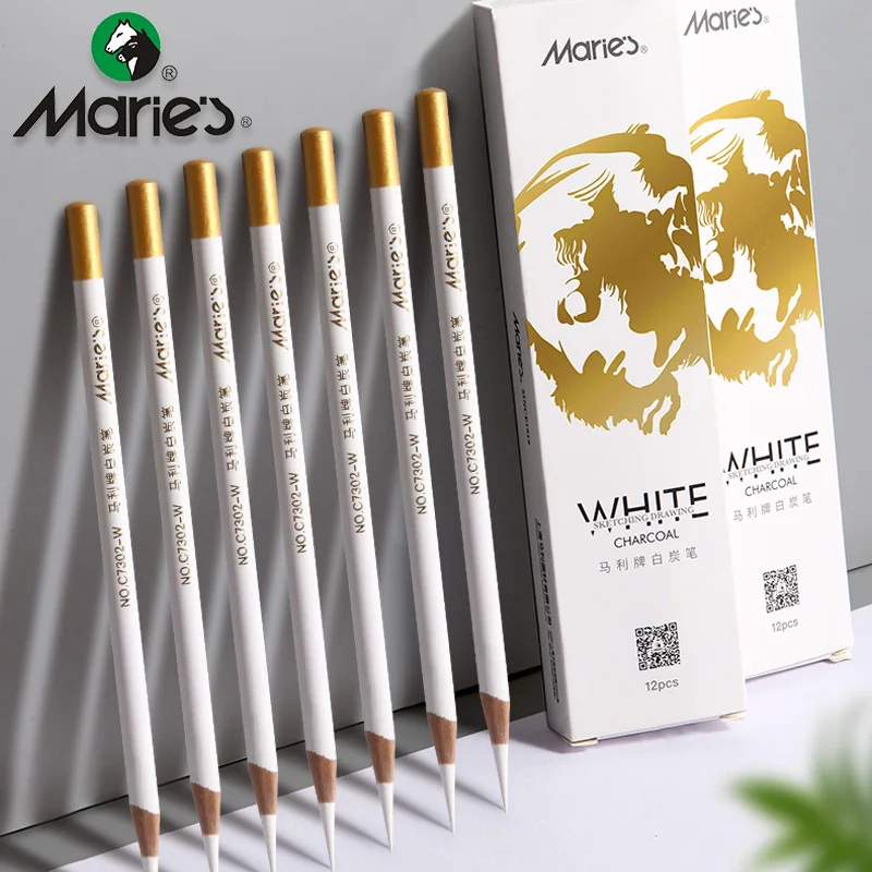 12pcs Marie's White Charcoal Pencils Set,Sketch Highlight Pencils,for Sketching,Shading,Blending,Supplies for Beginners,Artists