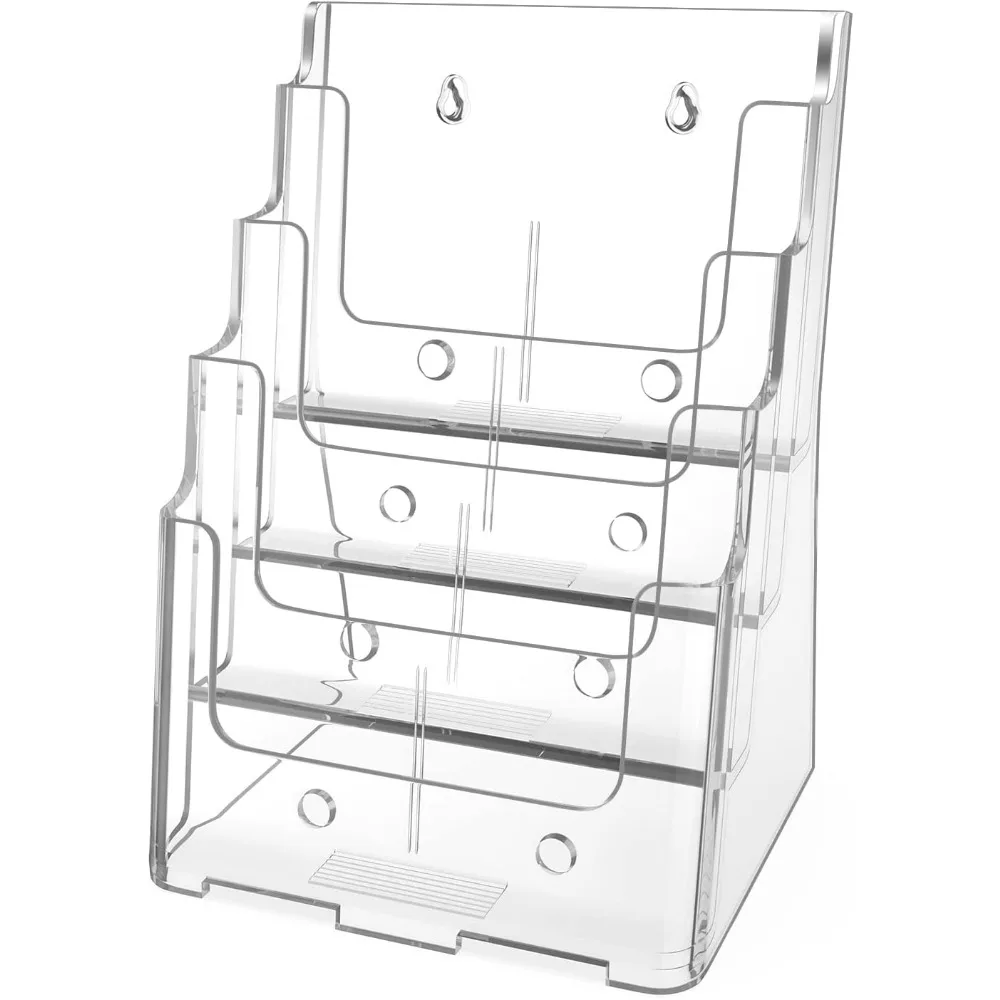 Acrylic Brochure Holder 8.5 x 11 inch, 4 Tier Clear Literature Organizer Magazine Stand with Removable Divider