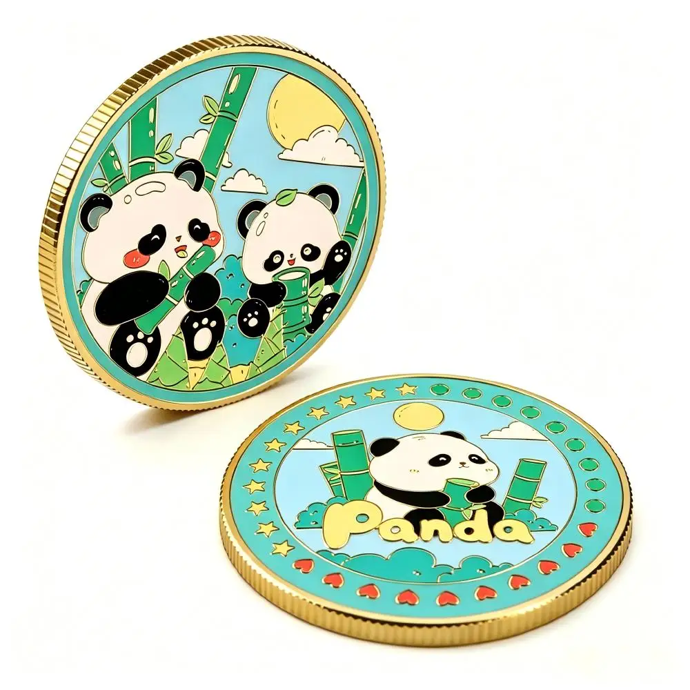 10 pièces de médailles commémoratives en forme de panda doré mangeant du bambou, badges panda, mini-cadeaux pour enfants, cadeaux de Noël, décorations de collection