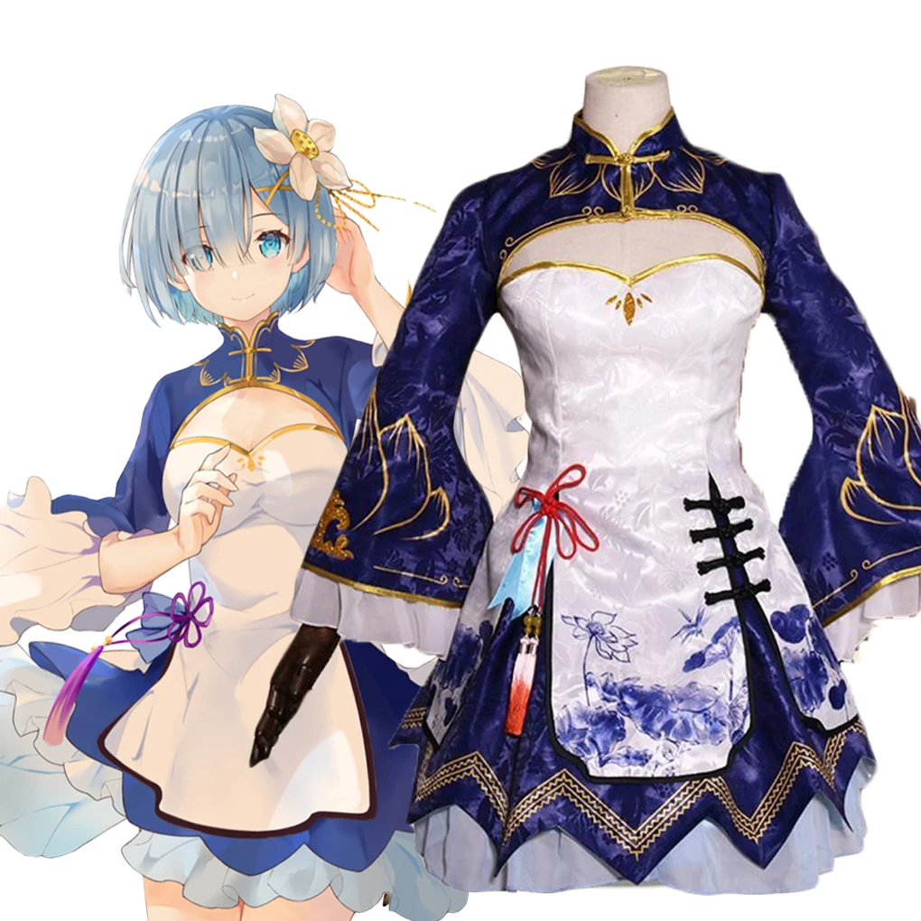 

2025 Rem Ram Cosplay Cheongsam Anime Re:Life In A Different World From Zero Chinese Style Lolita Dresses Girls Halloween Costume