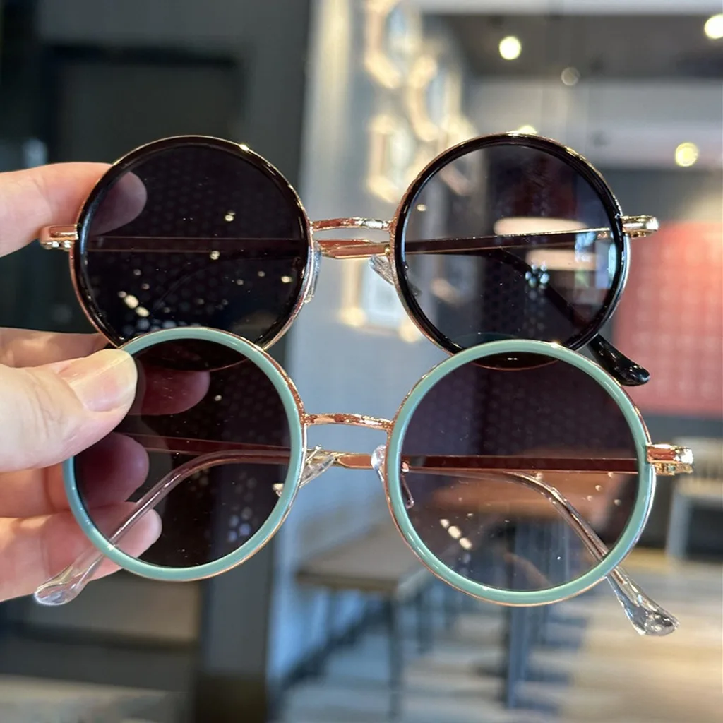 Vintage Round Frame Kids Sunglasses Uv400 Protection Fashion Shades For Boys Girls Outdoor Travel Photo Styling