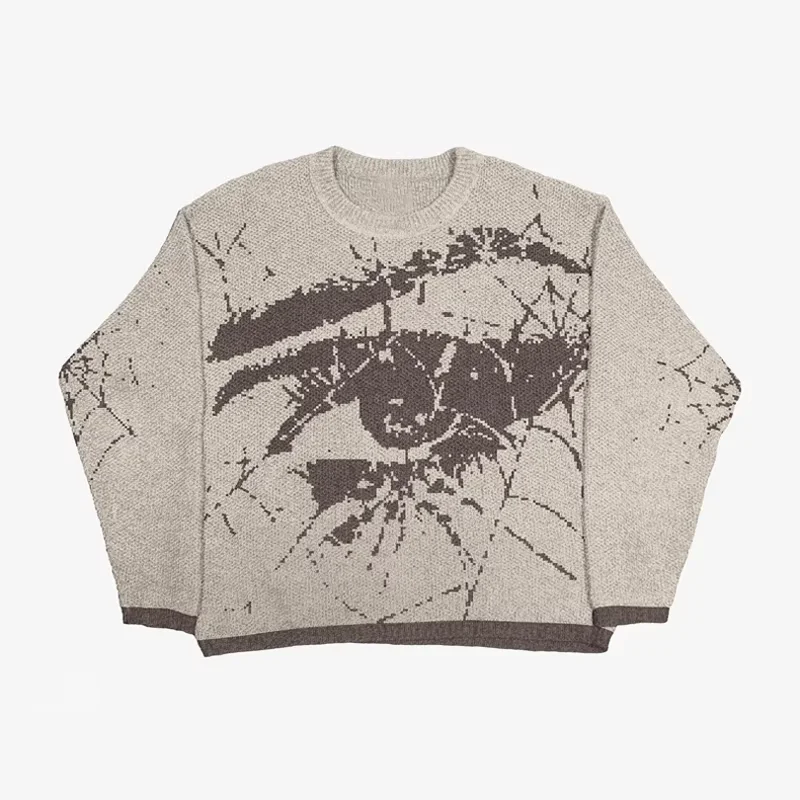 

Y2K American Knit Sweater 2024 New Hip Hop Rap Retro Vintage Loose Ugly Pullover Men's Jumpers Knitwears Oversized Women Sweater