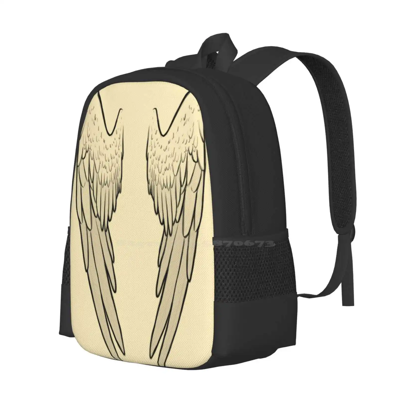 Angel Wings Backpack For Student School Laptop Travel Bag Angel Wings Feather Sketch Outline Eagle Birds Flying