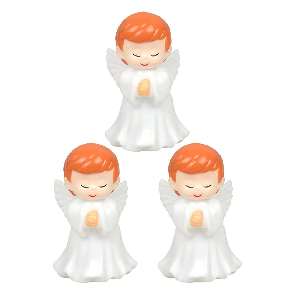 3 pezzi di angelo decorazione da giardino scultura natalizia statua da tavolo guardiano in plastica mini festa di Natale leggero e durevole