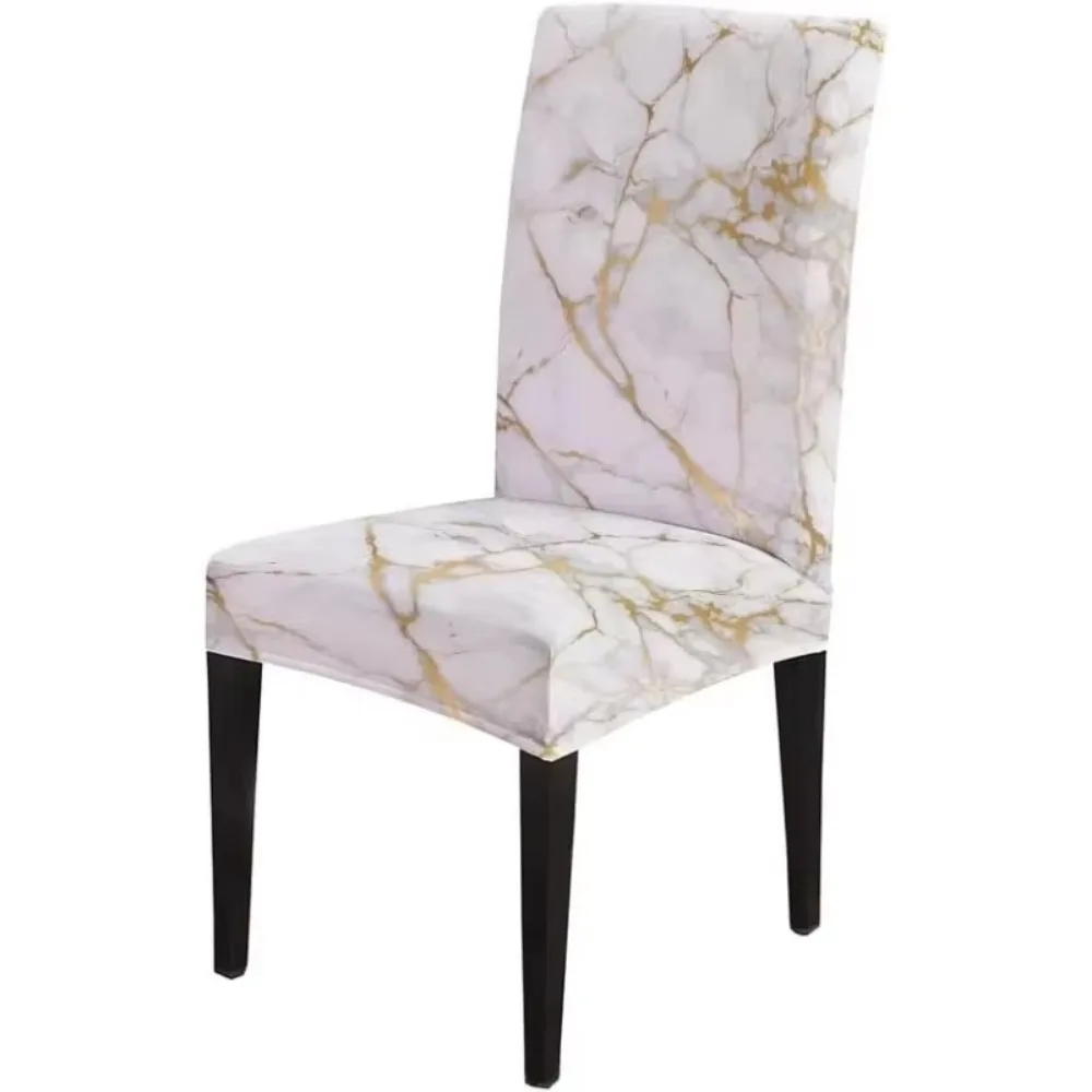 White Gold Marble Dining Chair Cover 1Pc Stretch Removable Slipcover Washable Seat Protector for Dining Room Living Room Kitchen