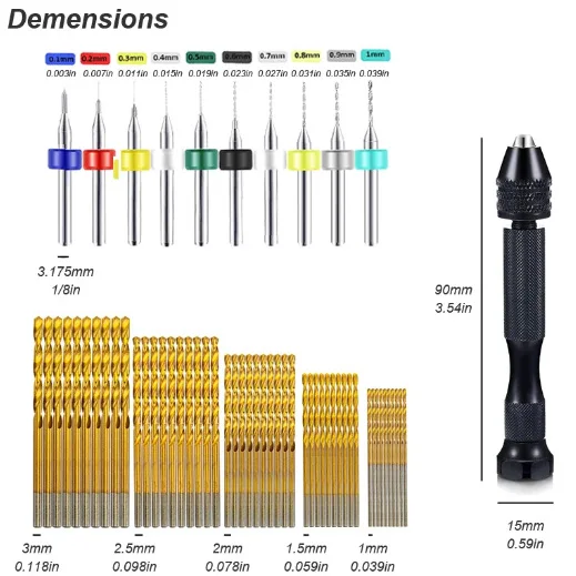 Micro Mini Pin Vise Hand Drill Twist Bit PCB Set Rotary Tool for DIY Craft Carving Resin Polymer Clay Plastic Jewelry Making