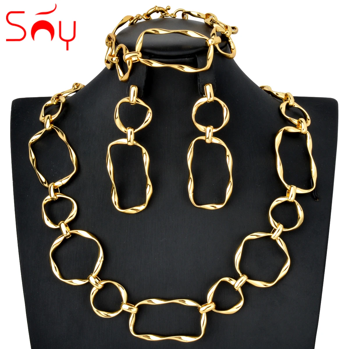 

Geometric Irregularity Long Chains Metal Necklace Earrings Bracelet Women Men Gold Color Statement Punk Accessories Bijoux Gift