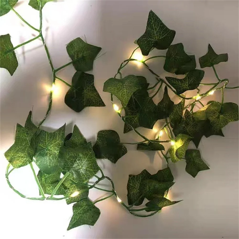 Green Leaf String Lights Artificial Vine Fairy Lights Christmas Tree Garland Light for Weeding Home Decoration Battery Powered