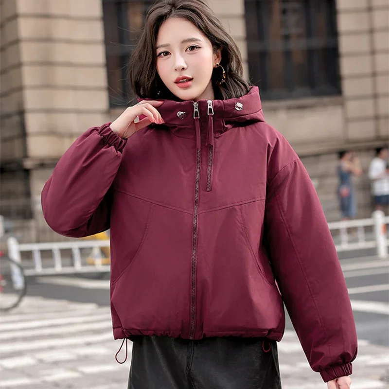 2025 New Hooded Cotton Jacket Women Autumn Winter Thicken Warm Windbreaker Jacket Woman Chic Zipper Up Long Sleeve Parkas Female